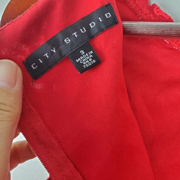 City Studio Juniors Fit & Flare Red Lace Mini Dress - Picture 6 of 10